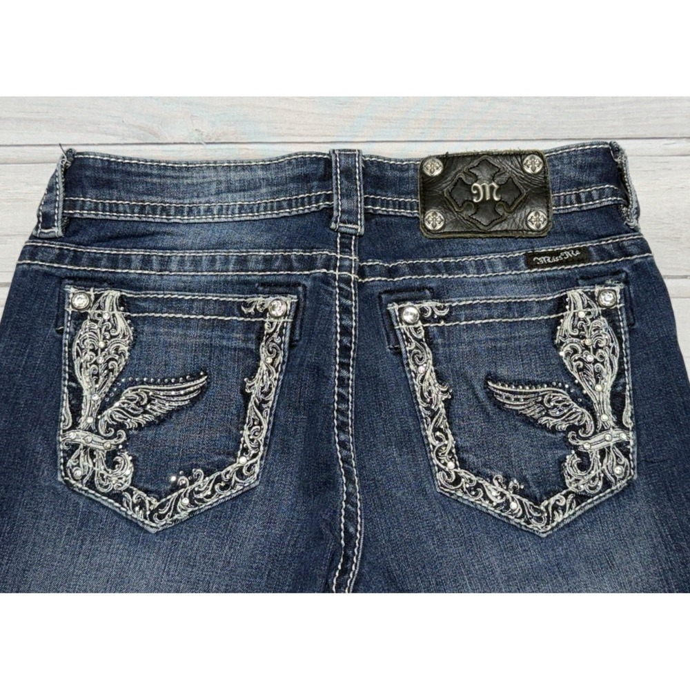 Miss Me Jeans 27 Blue Bootcut Studded Bling Thick Stitch Denim Pants JP5534B